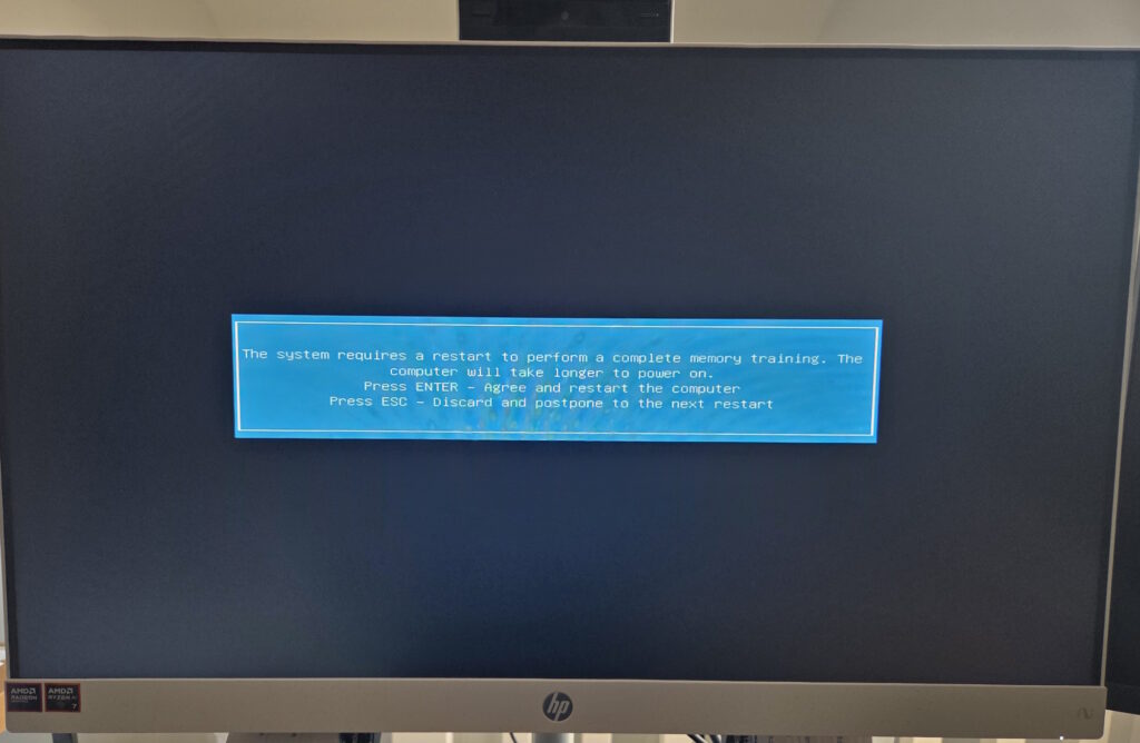 system requires a restart to perform a complete memory training hp computer