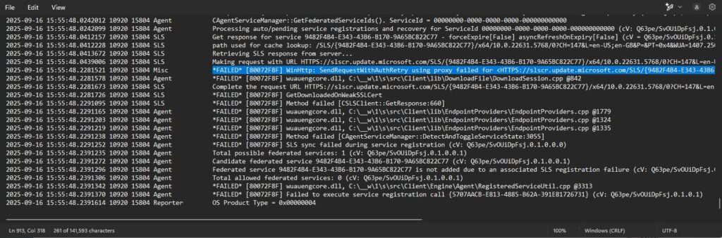 windows update log 80072F8F we couldn't connect to the update service