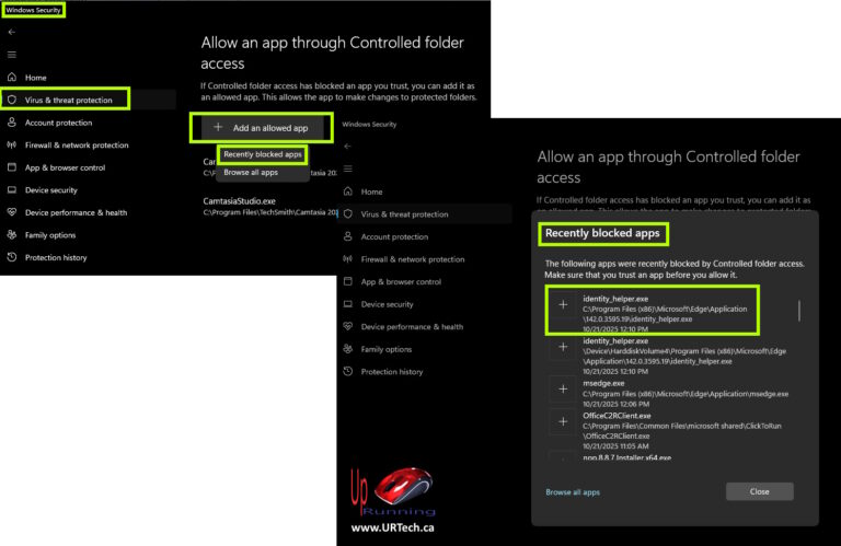 add exception to controlled folder access
