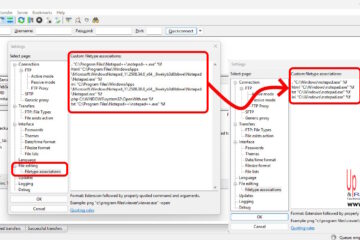 filezilla notepad file associations for text files