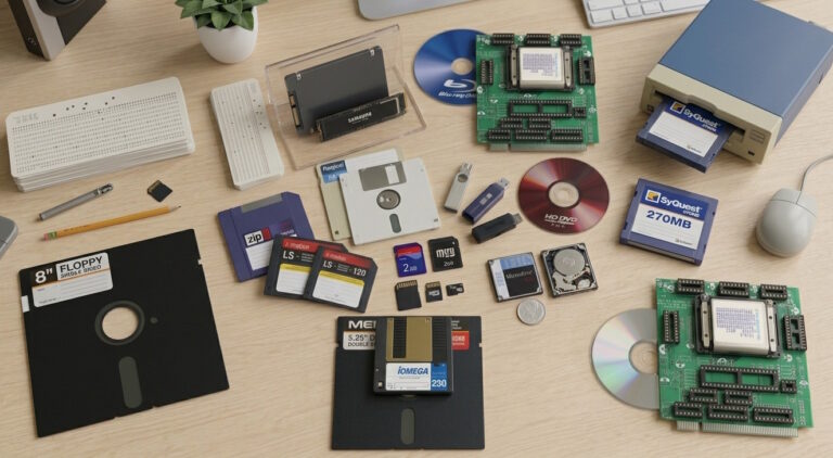 computer storage devices through time syquest bubble drive iomega floppy punch card ssd